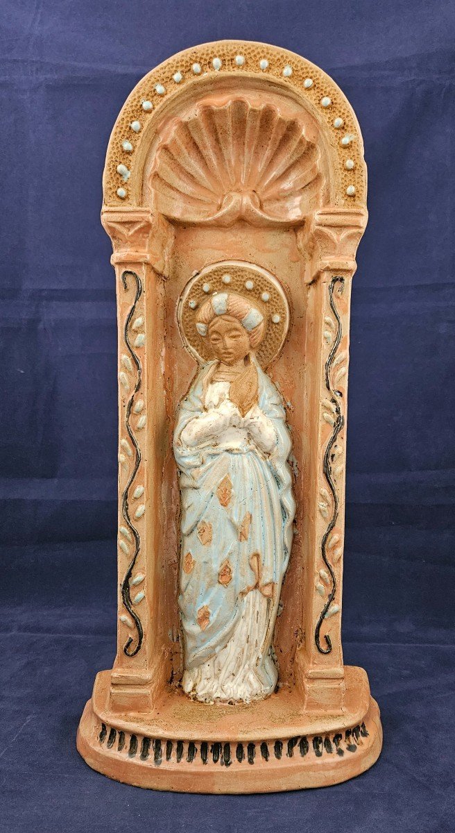 Virgin Mary In Ceramic By Roger Guérin In Bouffioulx 1896 - 1954