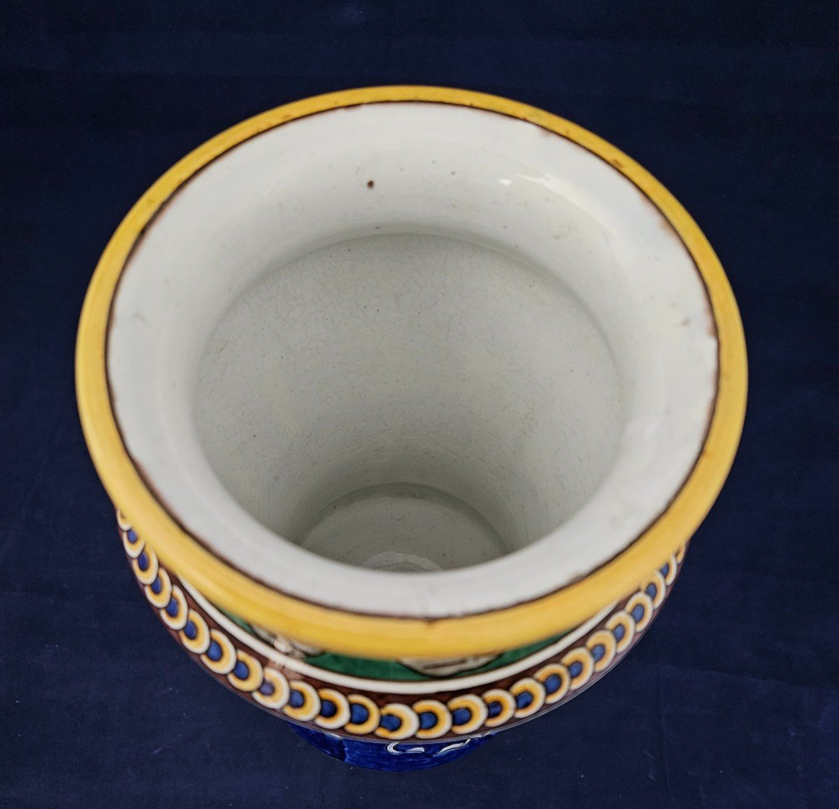 Large Gien Earthenware Vase Italian Decor Called "a Imprese" 1866-photo-1