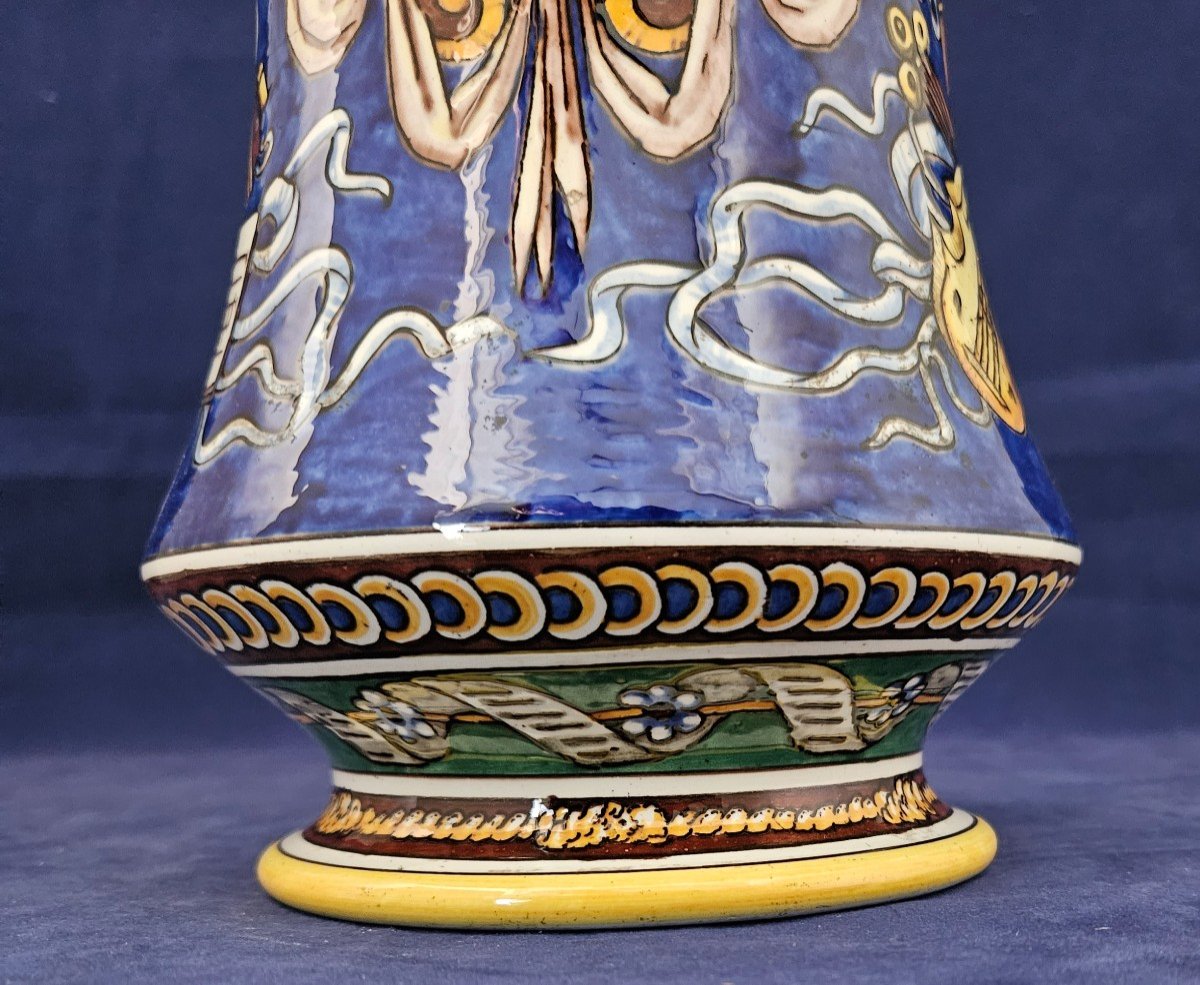 Large Gien Earthenware Vase Italian Decor Called "a Imprese" 1866-photo-7