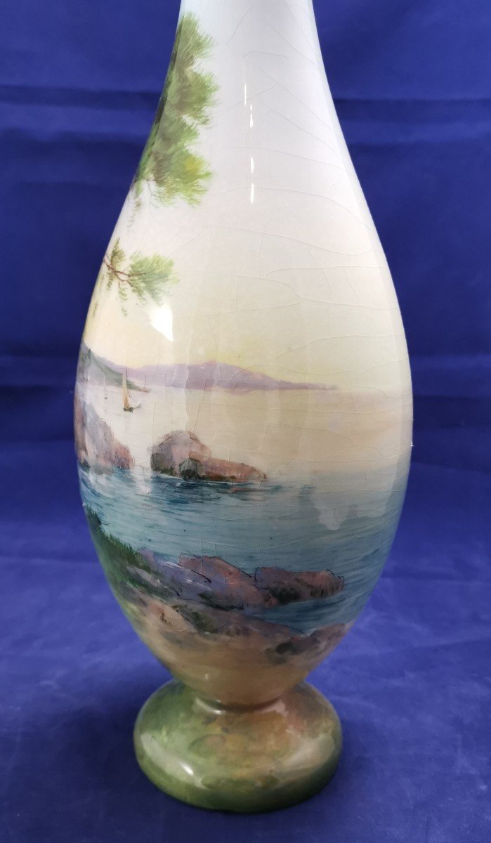 Grand vase en faïence, céramique Impressionniste de Jérôme Massier à Vallauris.-photo-2