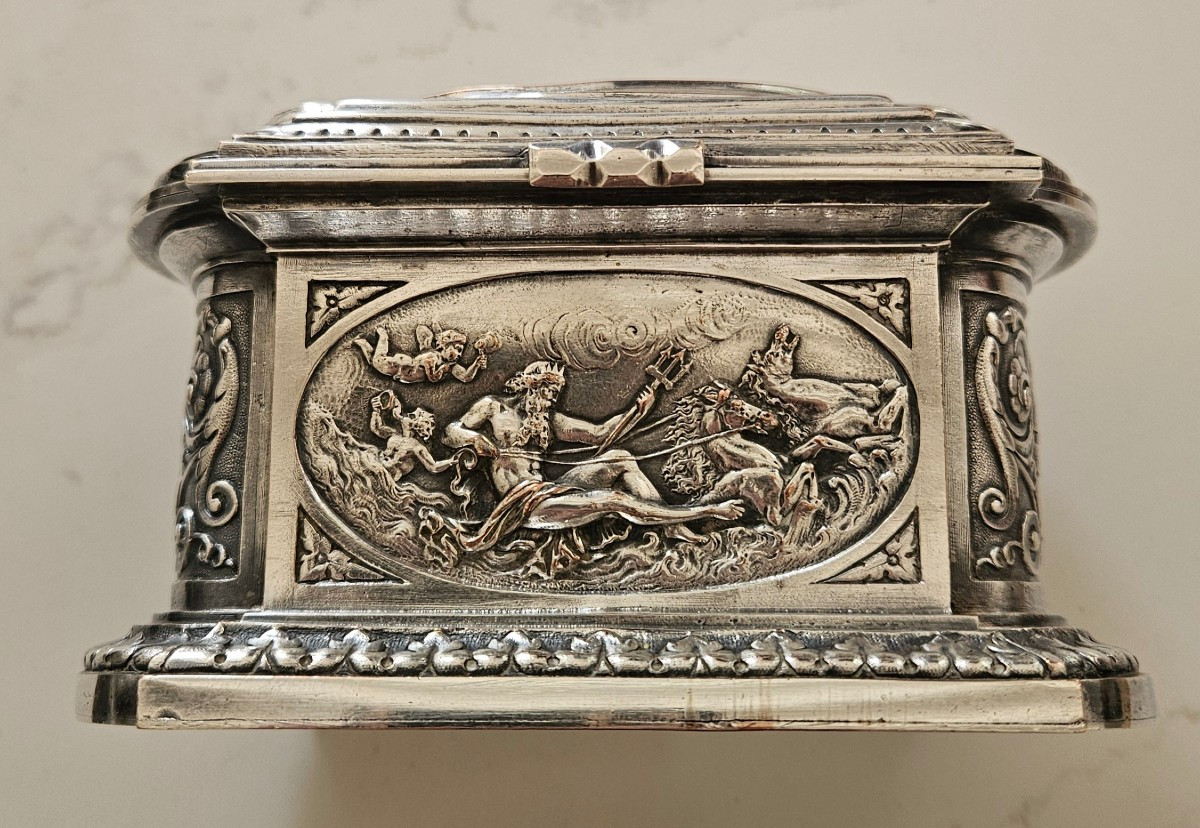 Coffret à bijoux en métal argenté Léopold Oudry 19 ème -photo-3