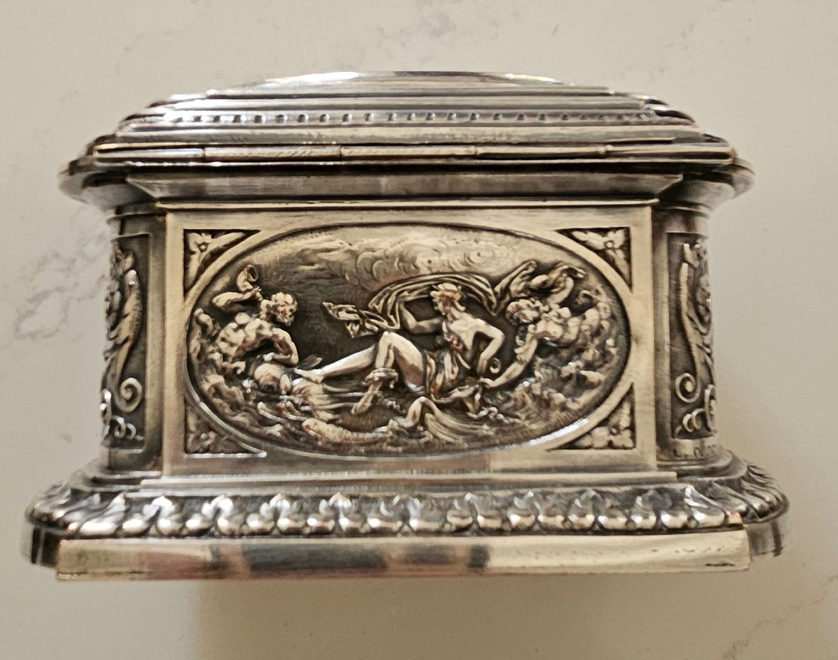 Coffret à bijoux en métal argenté Léopold Oudry 19 ème -photo-1