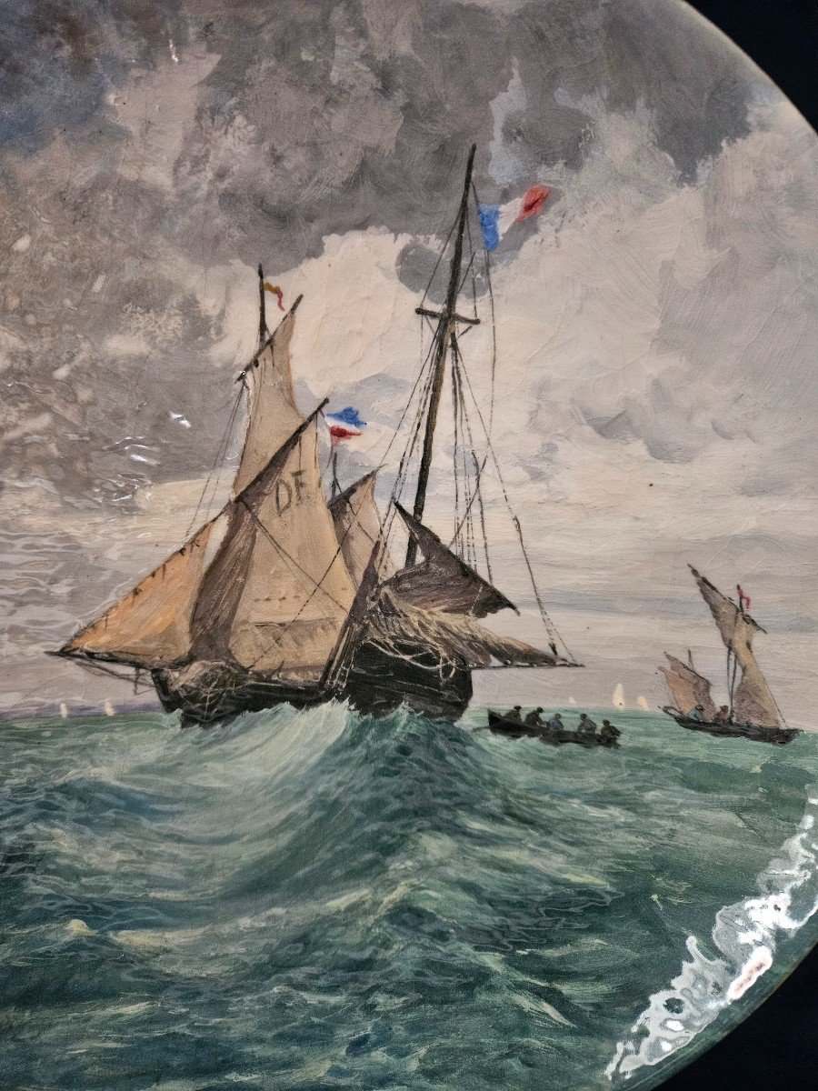 "marine" Earthenware Dish By Louis Lucien d'Eaubonne & Optat Milet In Sèvres Late 19th Century -photo-2