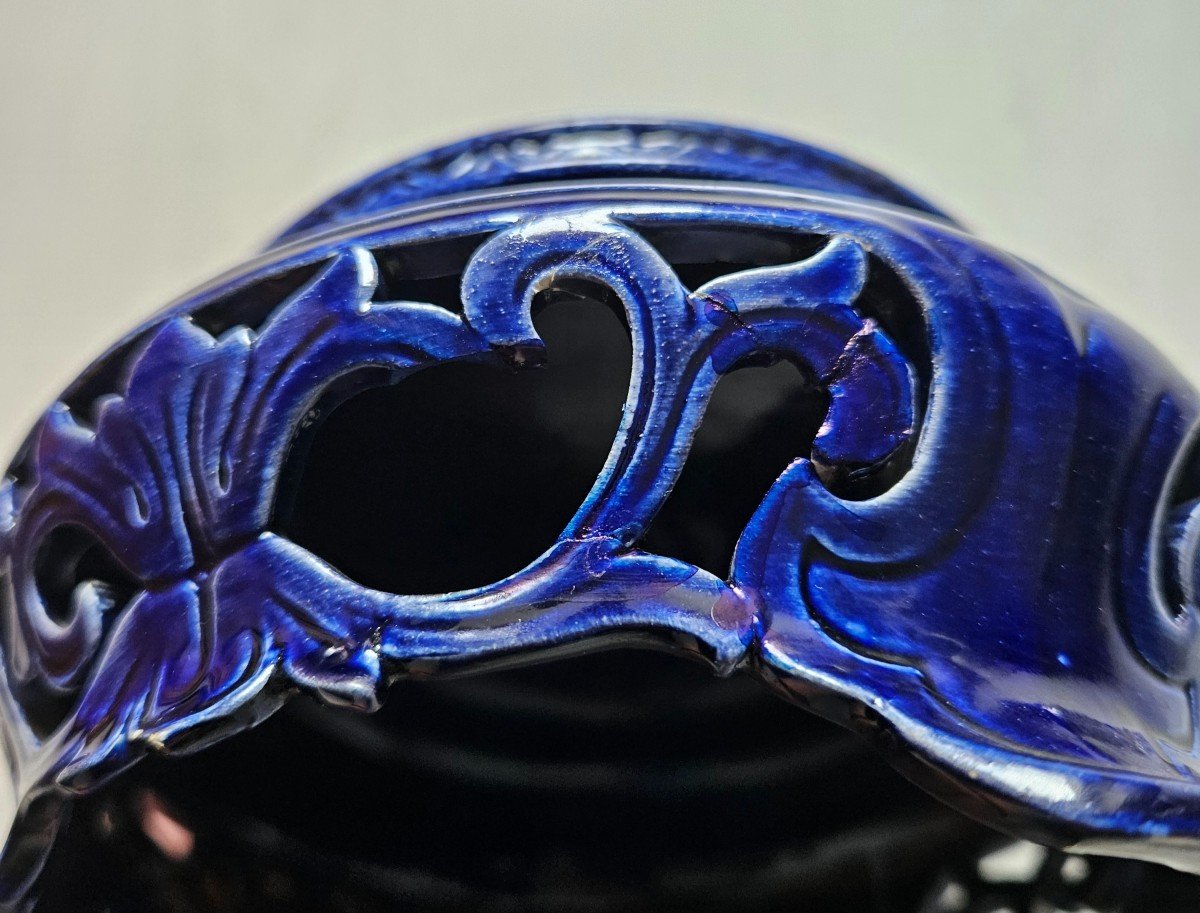 Gien,  urne couverte sur socle en faïence 1860 / 1871-photo-3