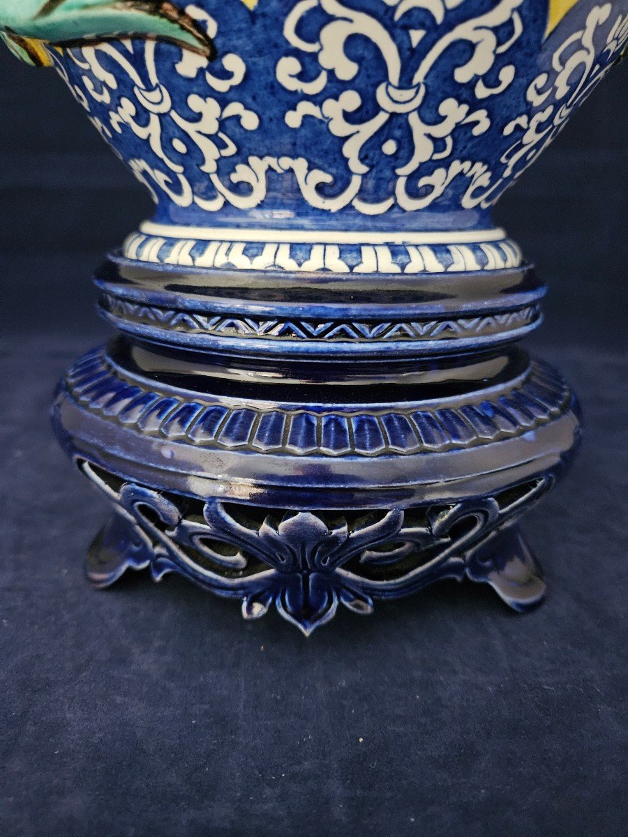 Gien,  urne couverte sur socle en faïence 1860 / 1871-photo-6