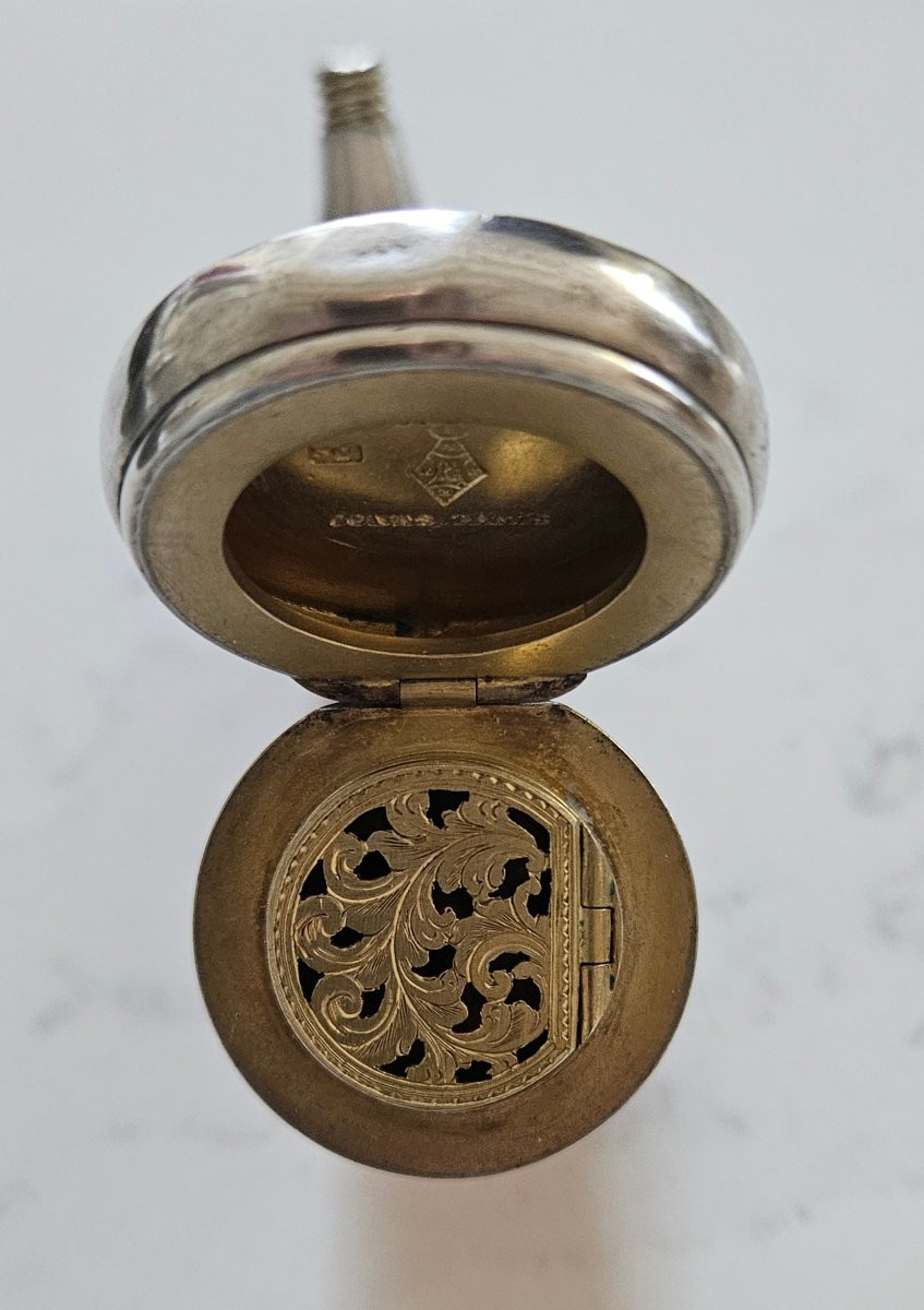 Rare Perfume Bottle, Vinaigrette In Crystal, Silver And Vermeil, 19th Century -photo-5