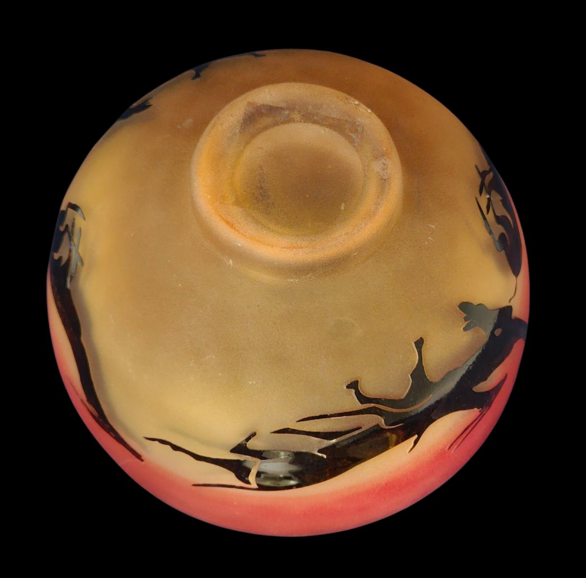 Art Deco Glass Bowl With Gazelle Decor, Acid Etched, Circa 1930-photo-3