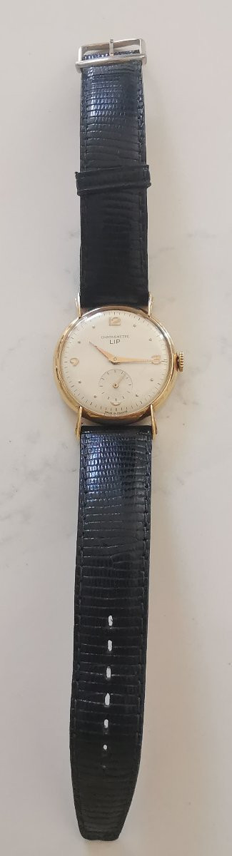 Lip "elgiloy" Chronometer Watch 1960, 18k Gold. -photo-2