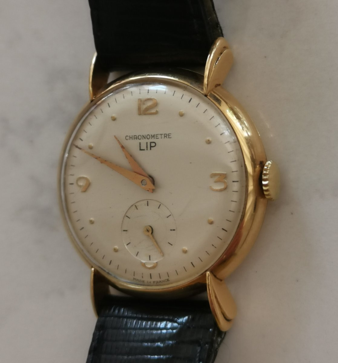 Lip "elgiloy" Chronometer Watch 1960, 18k Gold. -photo-3