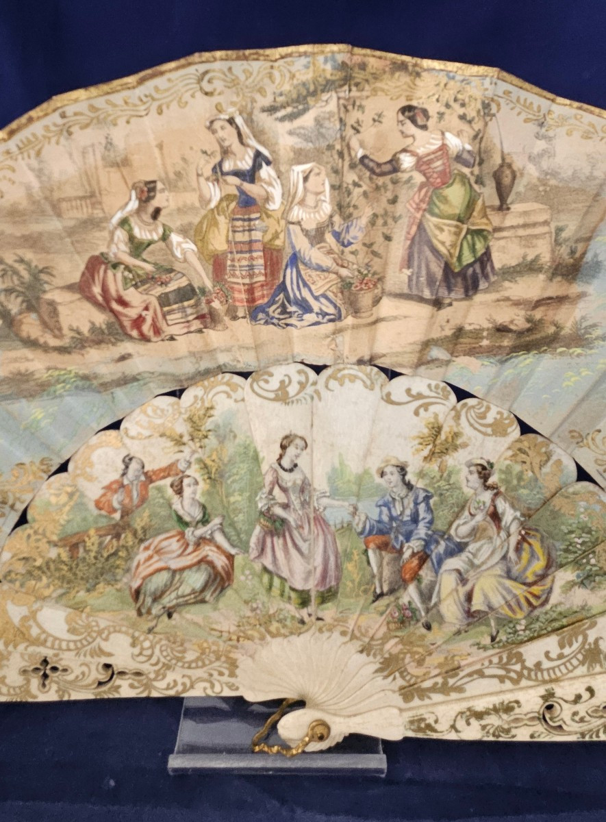 Éventail double  décor «  scène galante  » époque XVIII éme Siècle. -photo-4