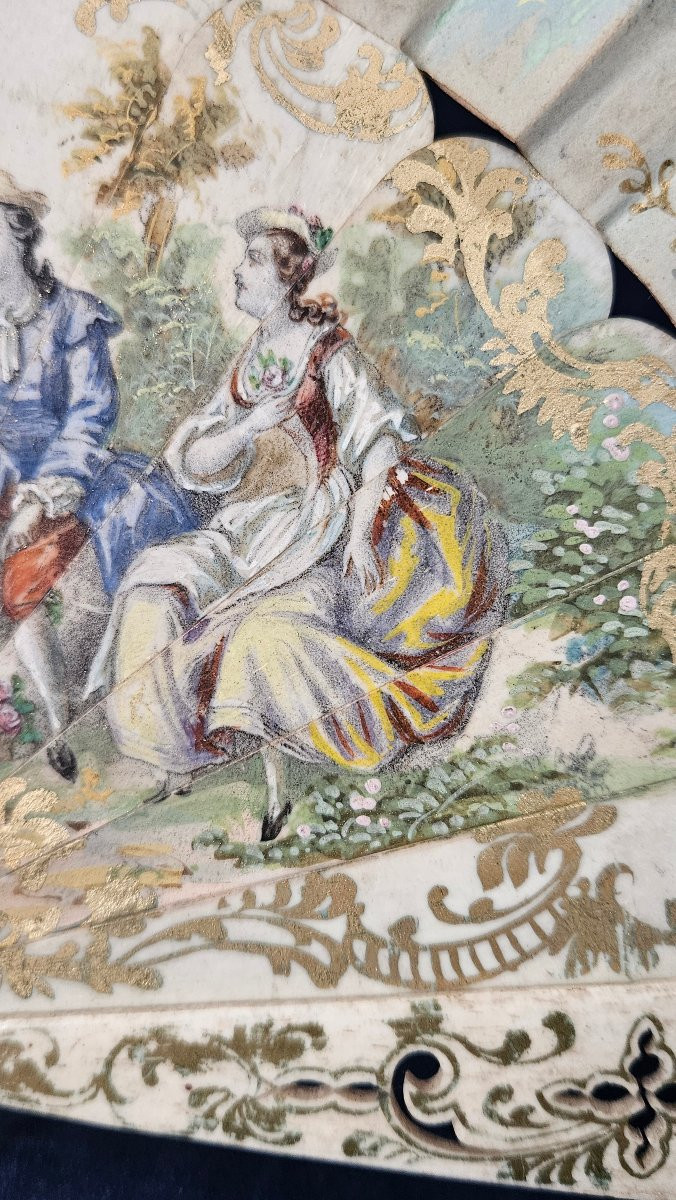 Éventail double  décor «  scène galante  » époque XVIII éme Siècle. -photo-1
