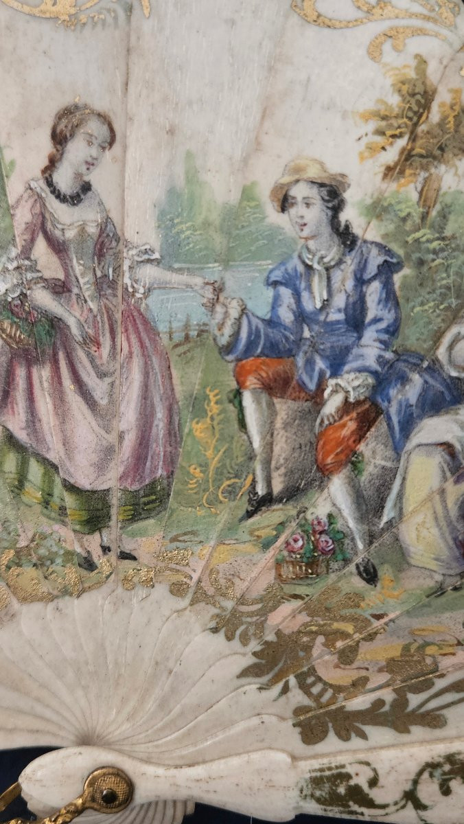 Éventail double  décor «  scène galante  » époque XVIII éme Siècle. -photo-2