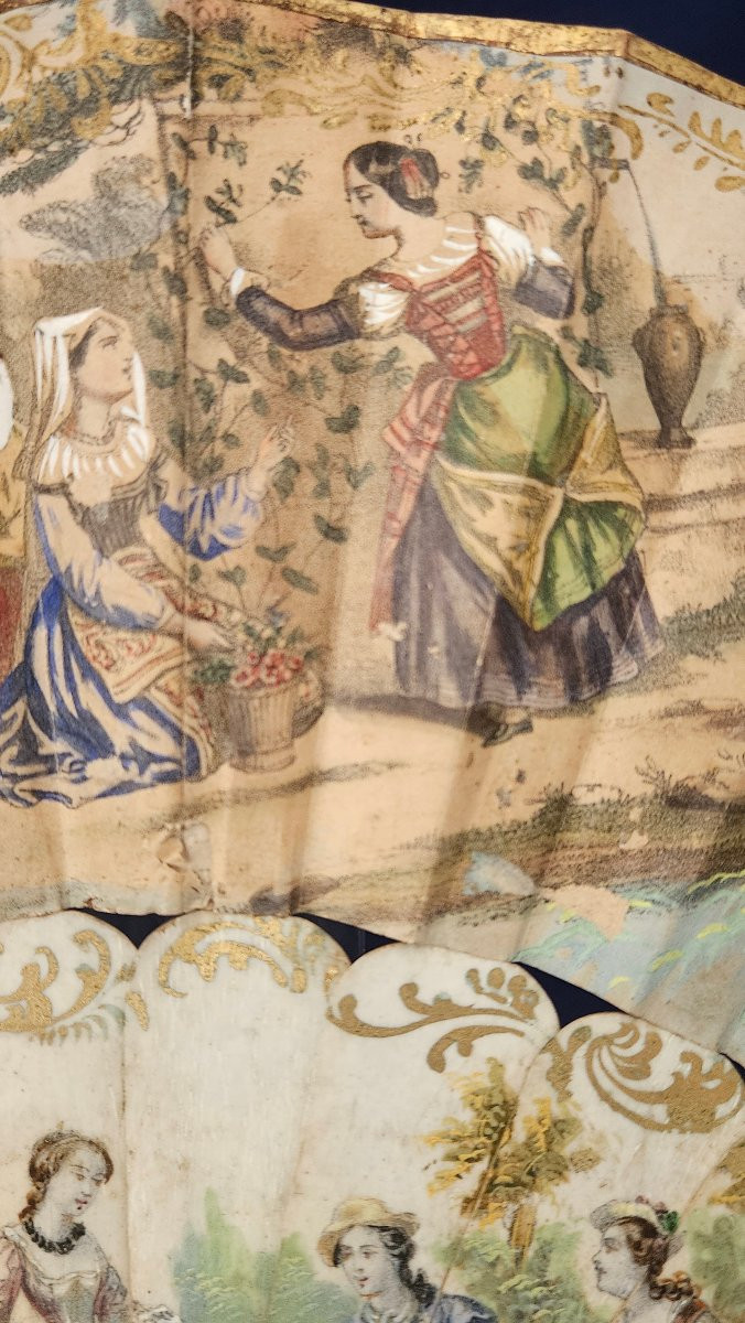 Éventail double  décor «  scène galante  » époque XVIII éme Siècle. -photo-6