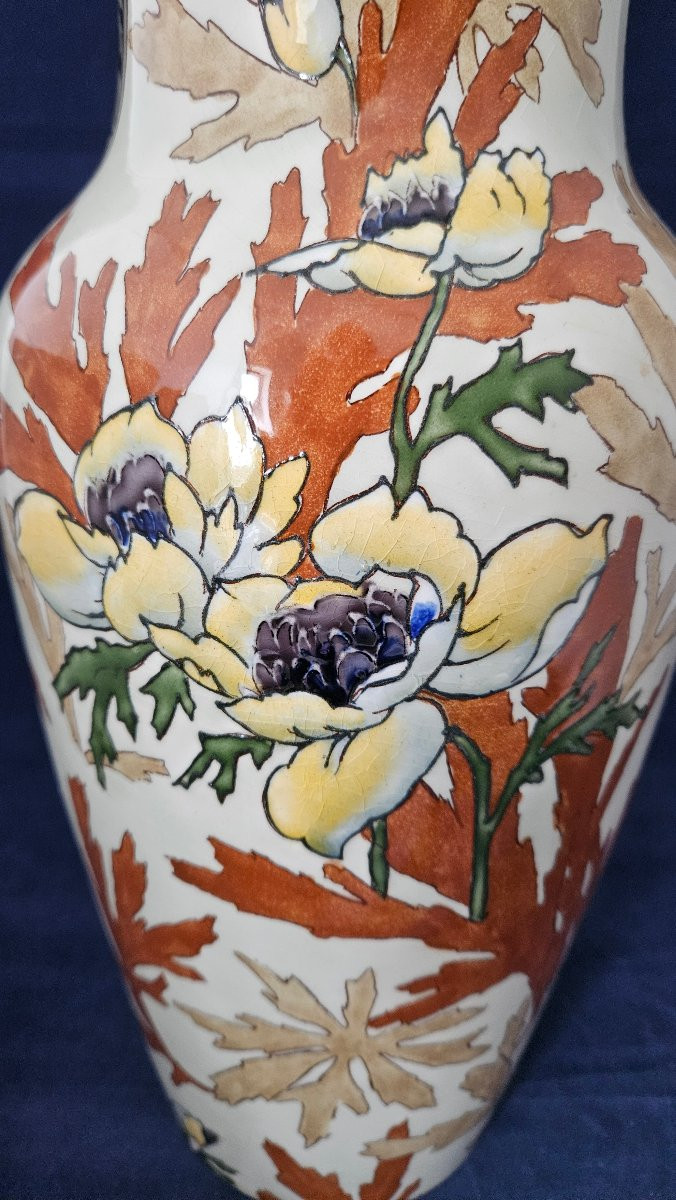 Large Gien Earthenware Vase With Art Nouveau Decoration Circa 1900-photo-2