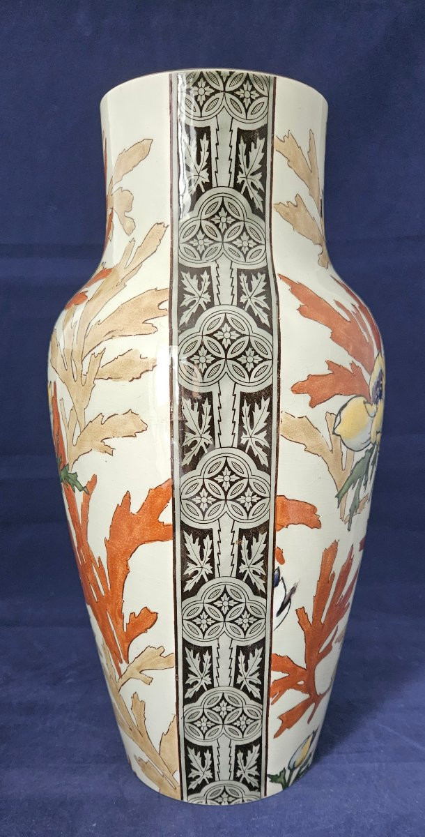 Large Gien Earthenware Vase With Art Nouveau Decoration Circa 1900-photo-3