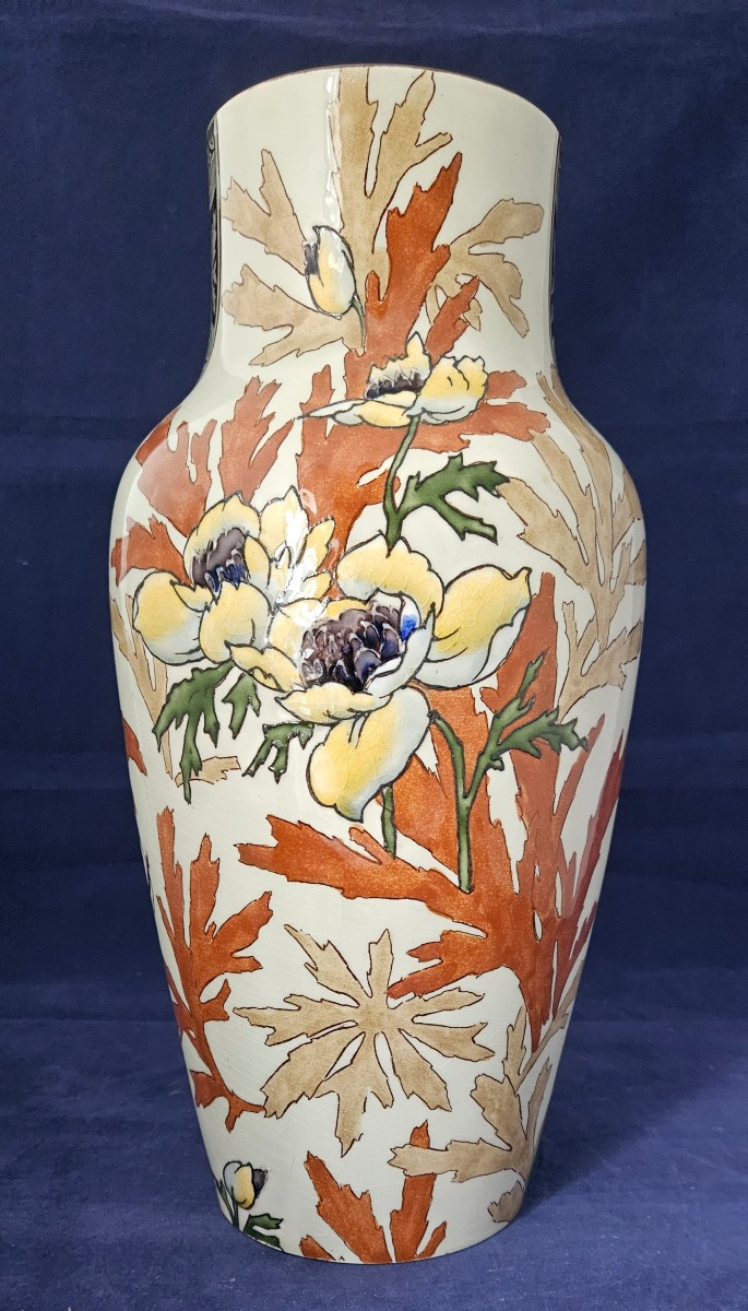 Large Gien Earthenware Vase With Art Nouveau Decoration Circa 1900