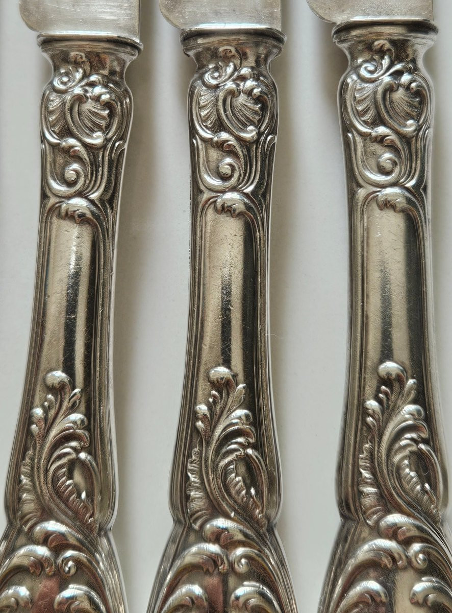 12 Silver Fruit Knives With Count's Crown And Monogram, Late 19th Century -photo-4