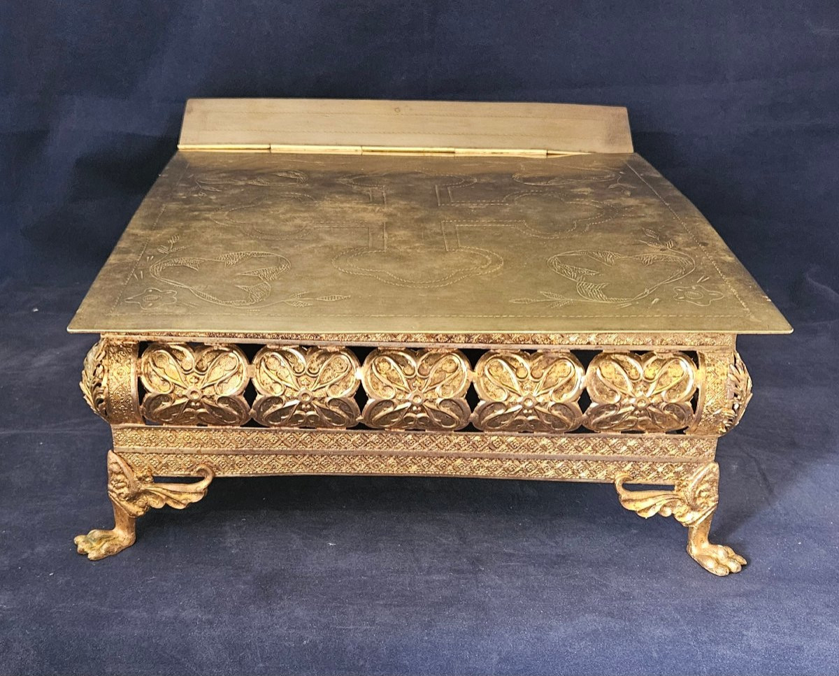 Tabor, Lectern, Church Pulpit In Bronze And Gilded Brass, Enamels. 19th Century -photo-2