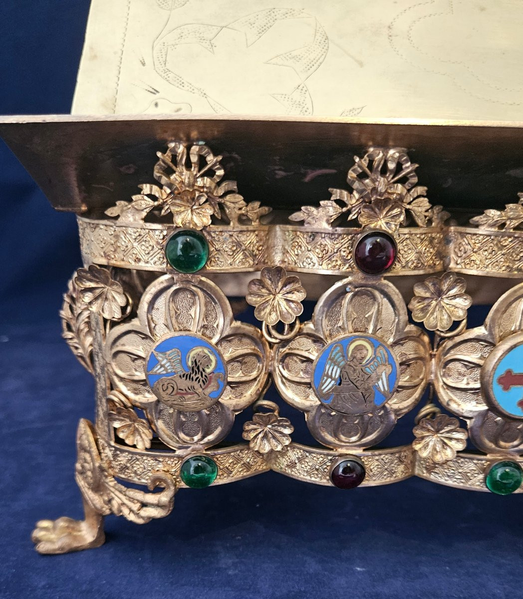 Tabor, Lectern, Church Pulpit In Bronze And Gilded Brass, Enamels. 19th Century -photo-3