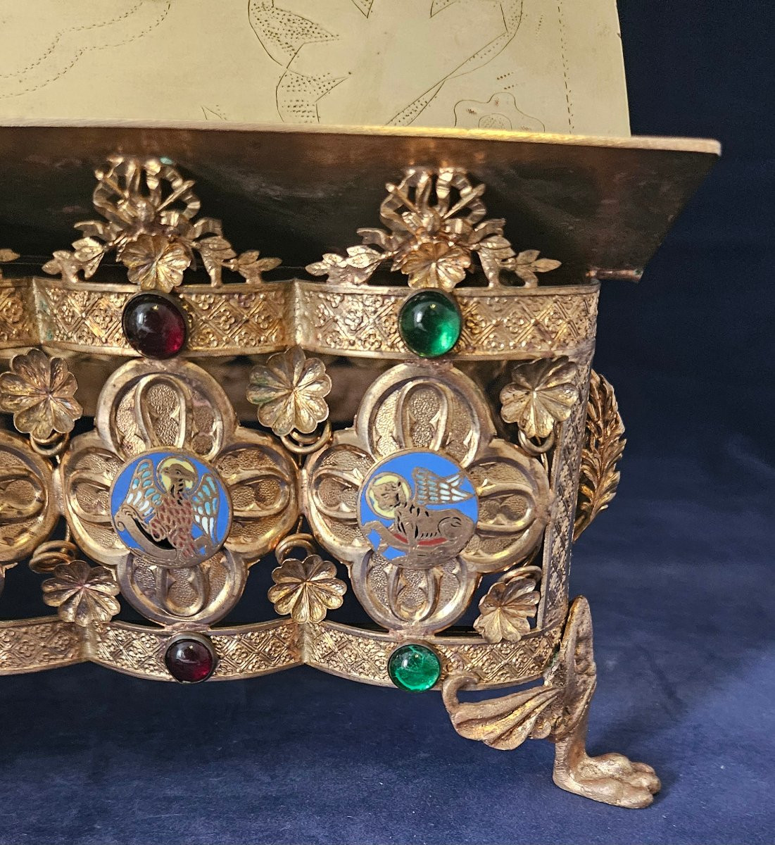 Tabor, Lectern, Church Pulpit In Bronze And Gilded Brass, Enamels. 19th Century -photo-1