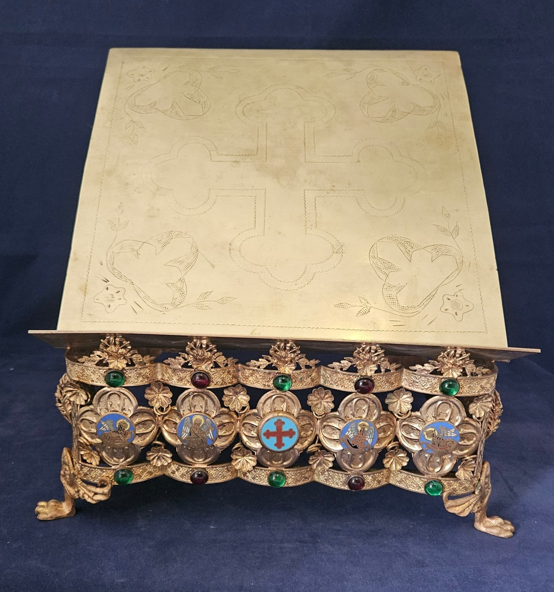 Tabor, Lectern, Church Pulpit In Bronze And Gilded Brass, Enamels. 19th Century 