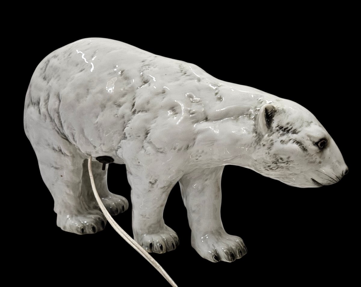 Art Deco Porcelain Polar Bear Sculpture Night Light, Circa 1930 -photo-2