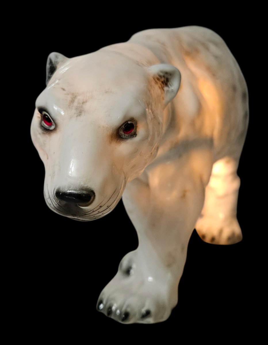 Art Deco Porcelain Polar Bear Sculpture Night Light, Circa 1930 -photo-2