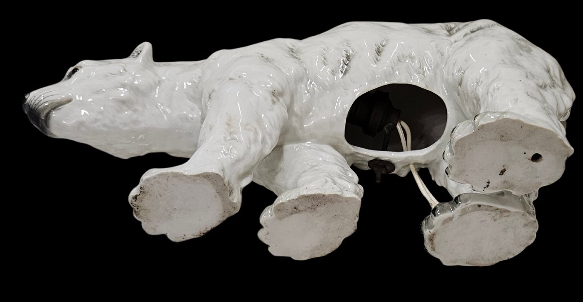 Art Deco Porcelain Polar Bear Sculpture Night Light, Circa 1930 -photo-3