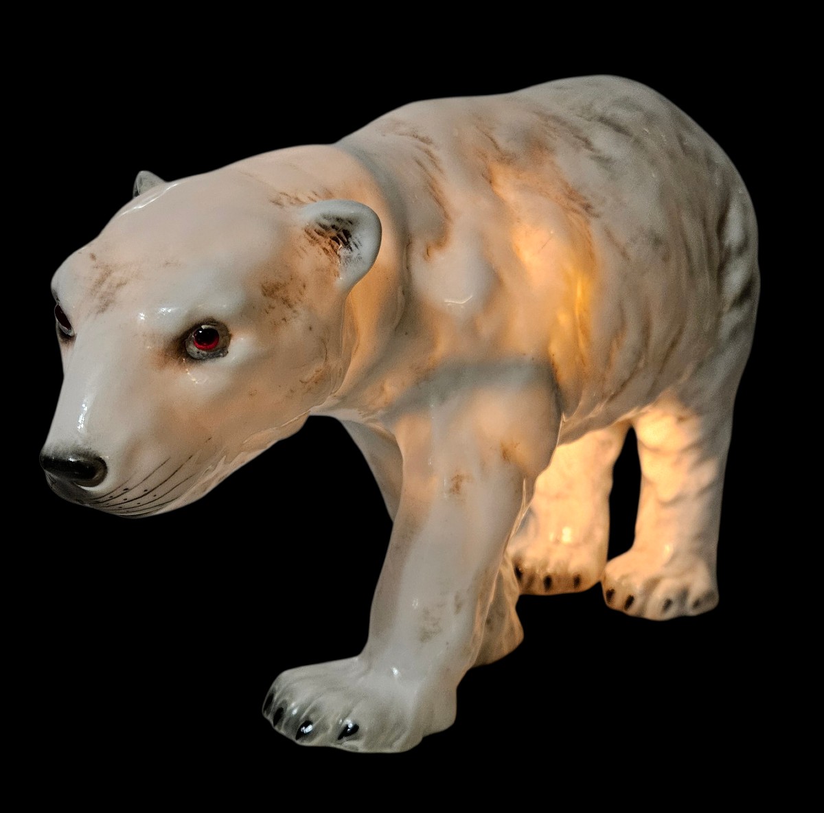 Art Deco Porcelain Polar Bear Sculpture Night Light, Circa 1930 