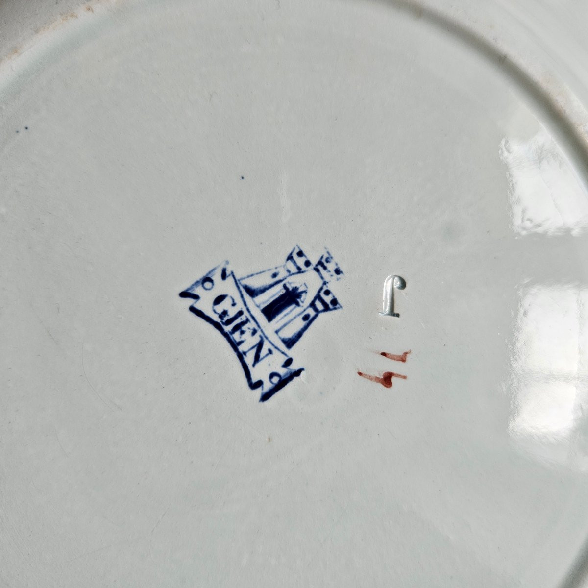 GIEN, 6 assiettes décor Rouen couronne Marquisale. 19 ème siècle -photo-2