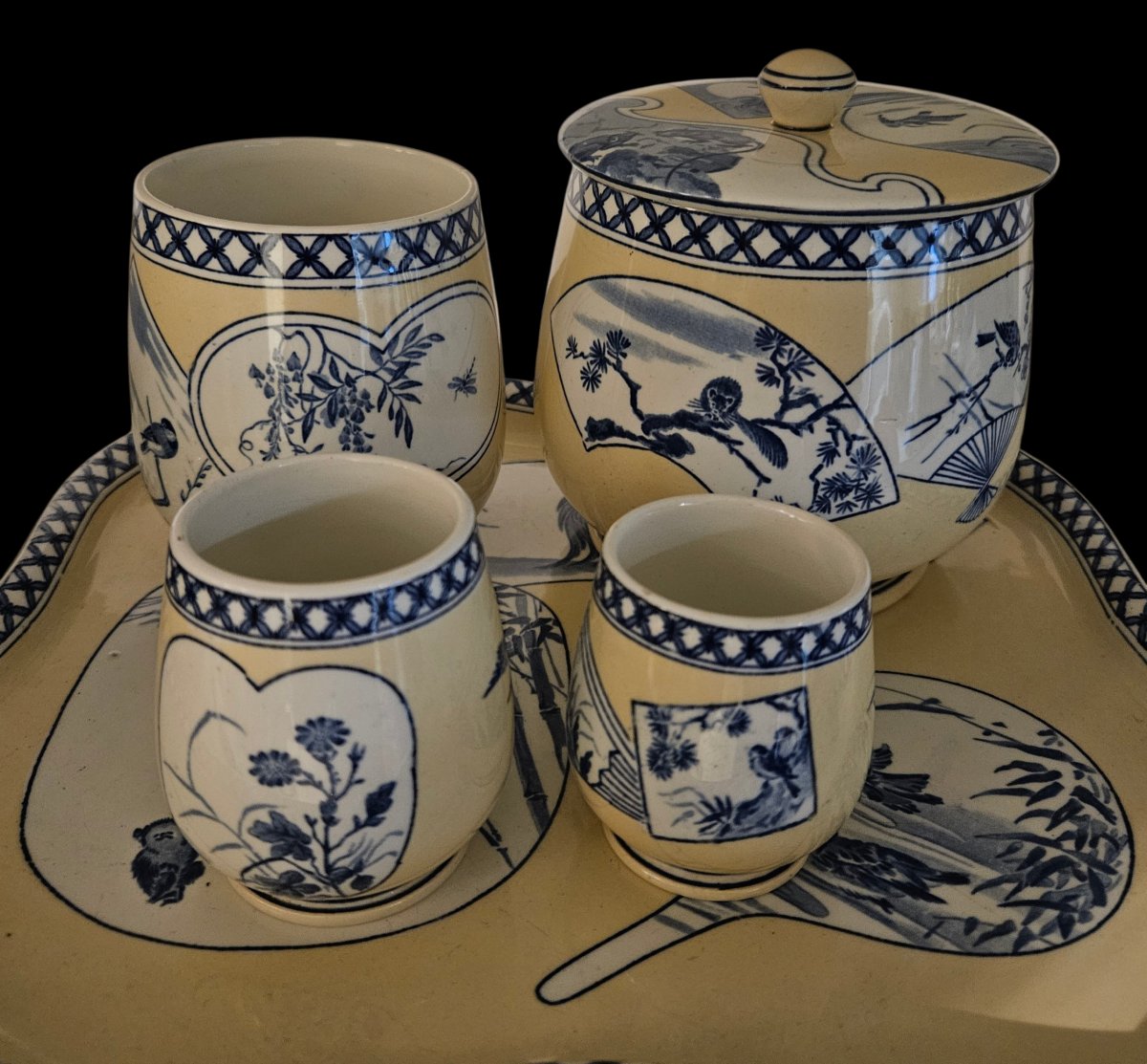 Gien, Rare Earthenware Tobacco Service With Japonisme Decoration, 1876-photo-3