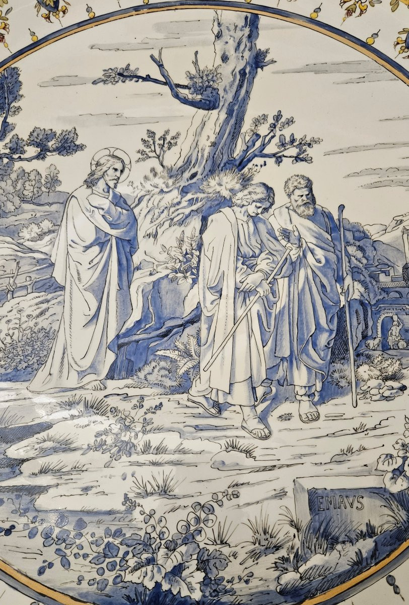 Jules Vieillard à Bordeaux,  grand plat en faïence scène religieuse. D. 53,5 cm-photo-3