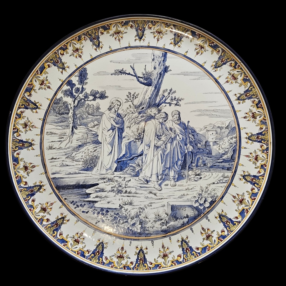 Jules Vieillard à Bordeaux,  grand plat en faïence scène religieuse. D. 53,5 cm