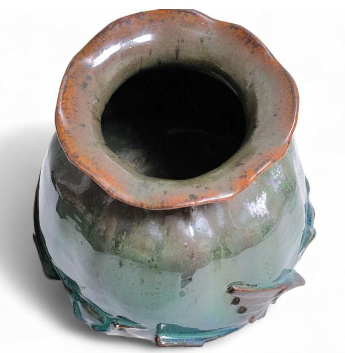 Delphin Massier (1836-1907) à Vallauris Chat-huant Lustrous, Glazed Ceramic Vase, Signed.-photo-2