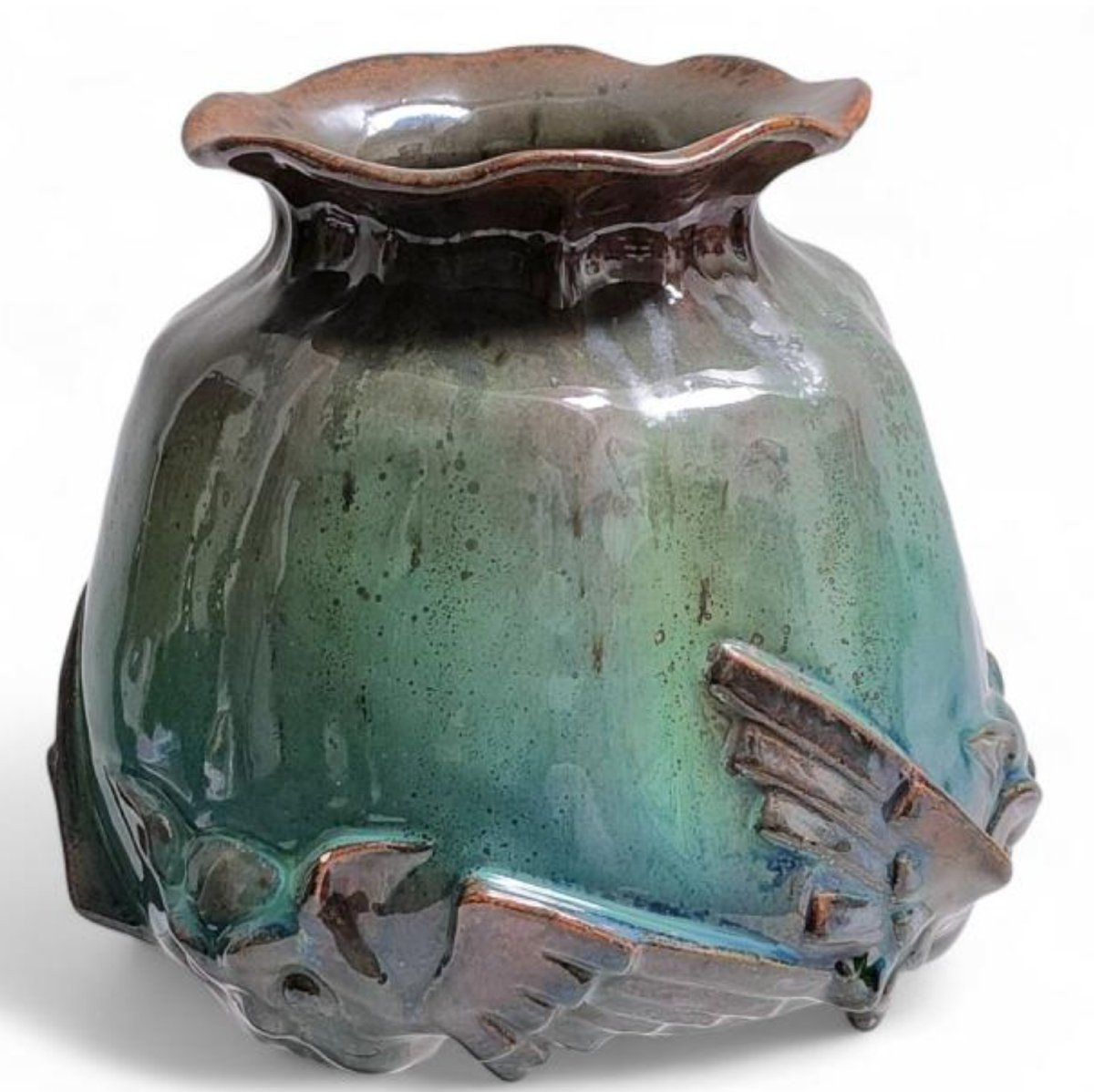 Delphin Massier (1836-1907) à Vallauris Chat-huant Lustrous, Glazed Ceramic Vase, Signed.-photo-3