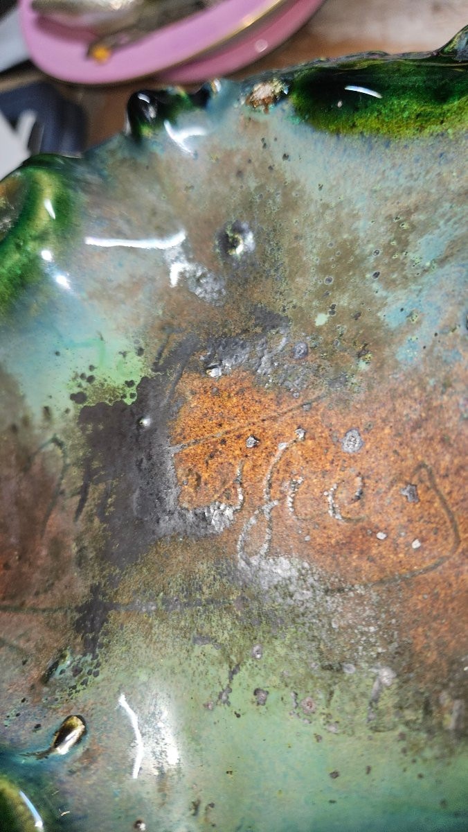 Delphin Massier (1836-1907) à Vallauris Chat-huant Lustrous, Glazed Ceramic Vase, Signed.-photo-4