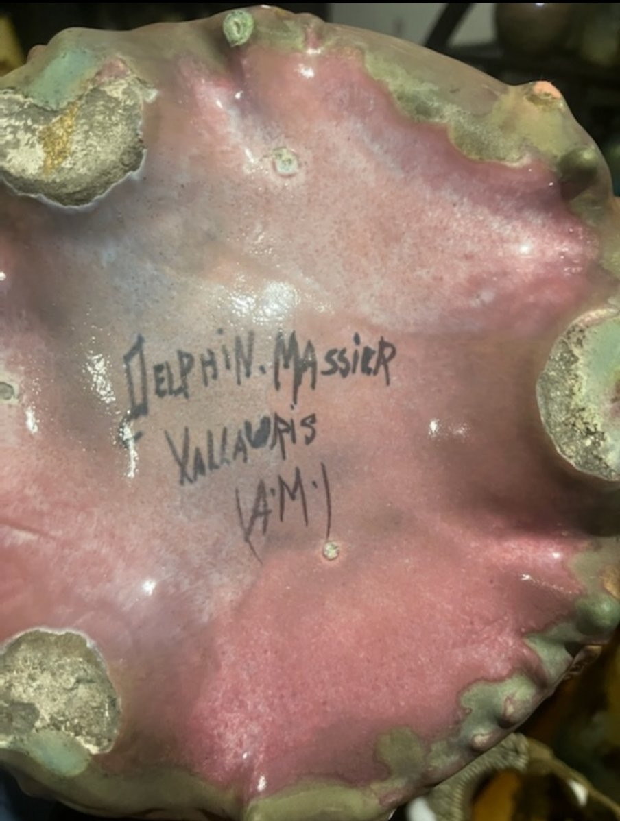 Delphin Massier (1836-1907) à Vallauris Chat-huant Lustrous, Glazed Ceramic Vase, Signed.-photo-7