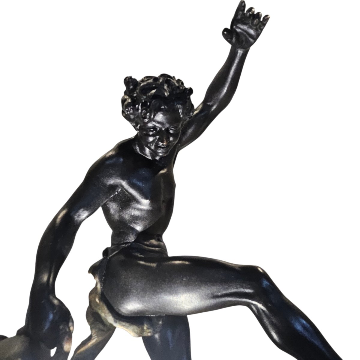 Sculpture " Le vin "  par Holweck, régule et marbre 19 ème siècle -photo-2