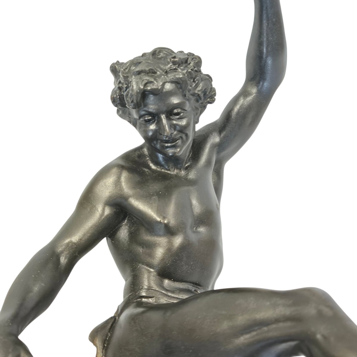 Sculpture " Le vin "  par Holweck, régule et marbre 19 ème siècle -photo-1