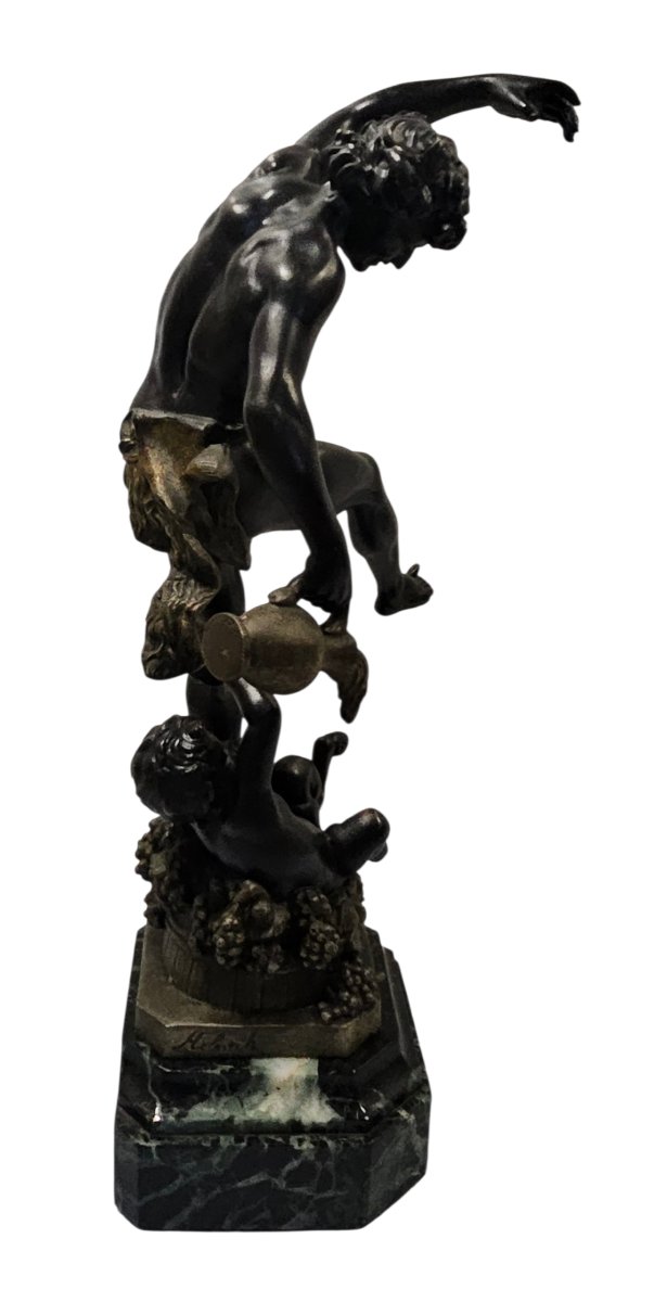 Sculpture " Le vin "  par Holweck, régule et marbre 19 ème siècle -photo-3