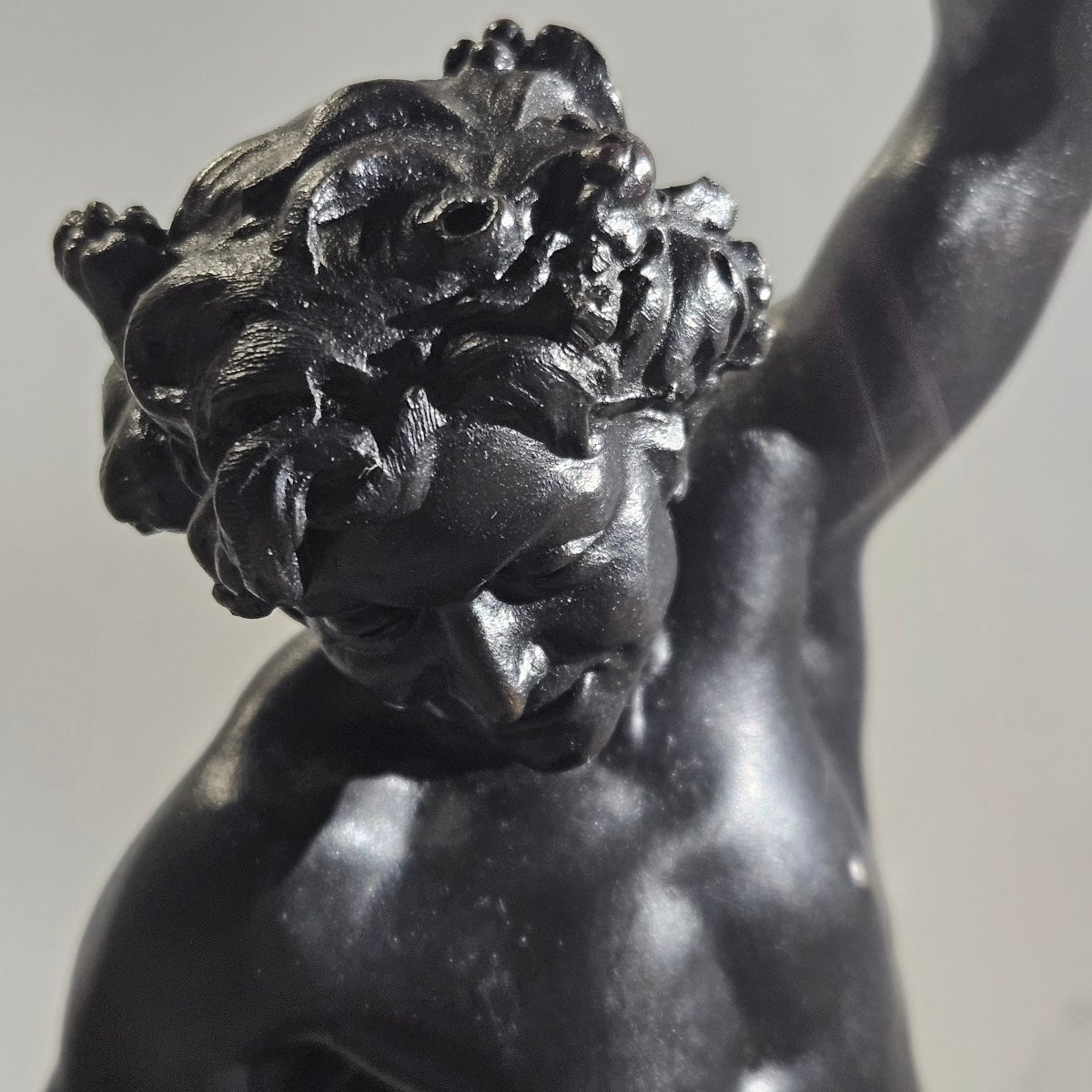 Sculpture " Le vin "  par Holweck, régule et marbre 19 ème siècle -photo-4