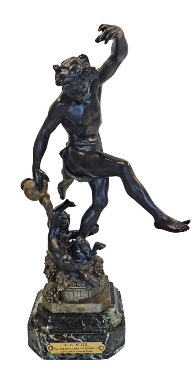Sculpture " Le vin "  par Holweck, régule et marbre 19 ème siècle 