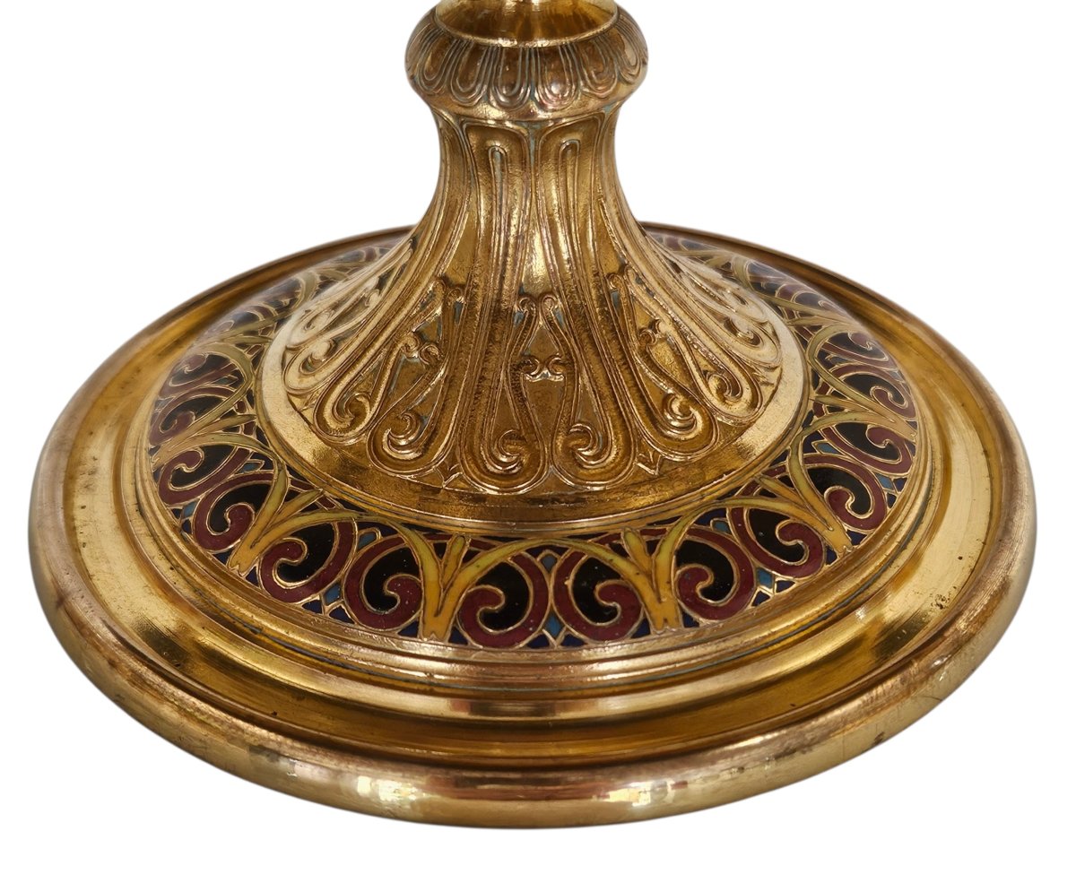Large Bowl, F. Barbedienne In Marble, Chased And Gilded Bronze And Cloisonné Enamel 19th Century-photo-2