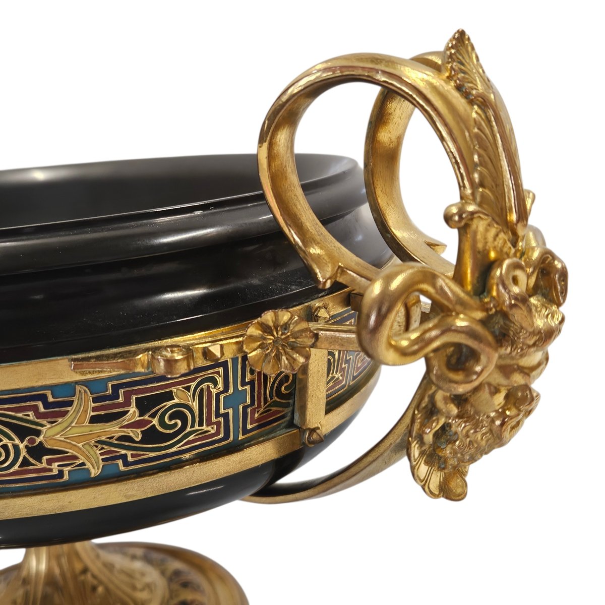Large Bowl, F. Barbedienne In Marble, Chased And Gilded Bronze And Cloisonné Enamel 19th Century-photo-3