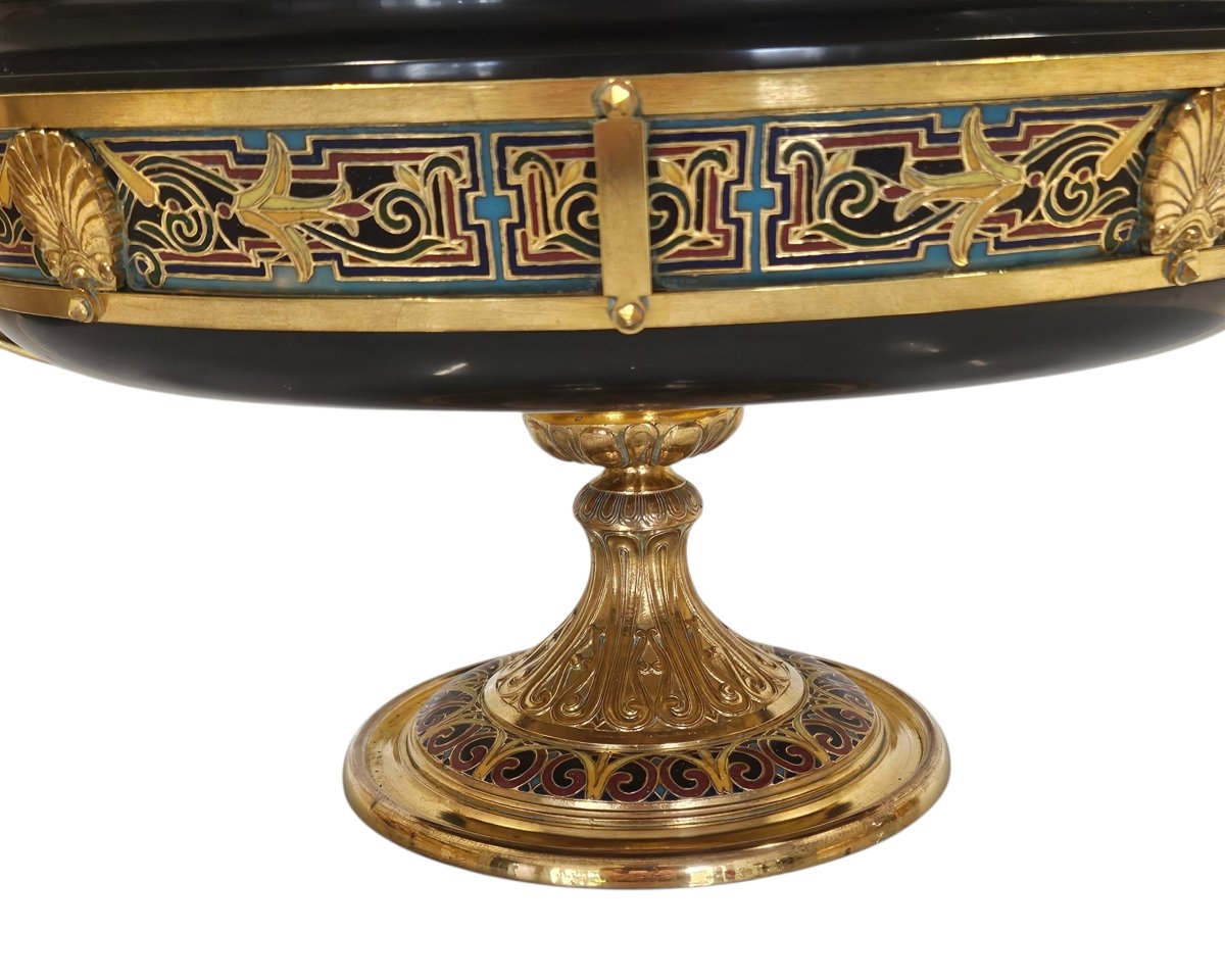 Large Bowl, F. Barbedienne In Marble, Chased And Gilded Bronze And Cloisonné Enamel 19th Century-photo-4