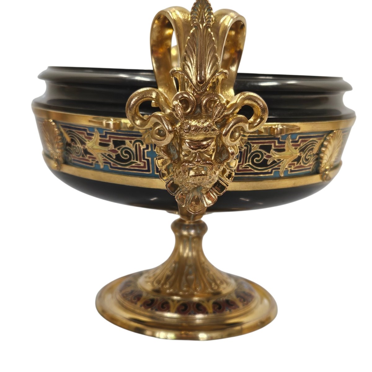 Large Bowl, F. Barbedienne In Marble, Chased And Gilded Bronze And Cloisonné Enamel 19th Century-photo-4