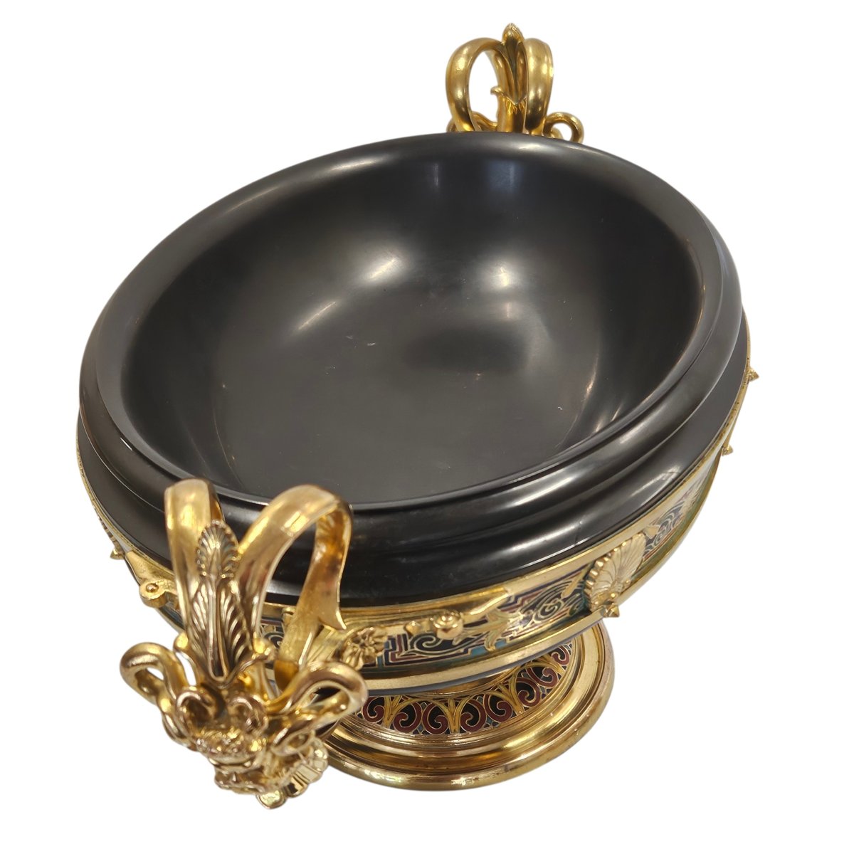 Large Bowl, F. Barbedienne In Marble, Chased And Gilded Bronze And Cloisonné Enamel 19th Century-photo-5