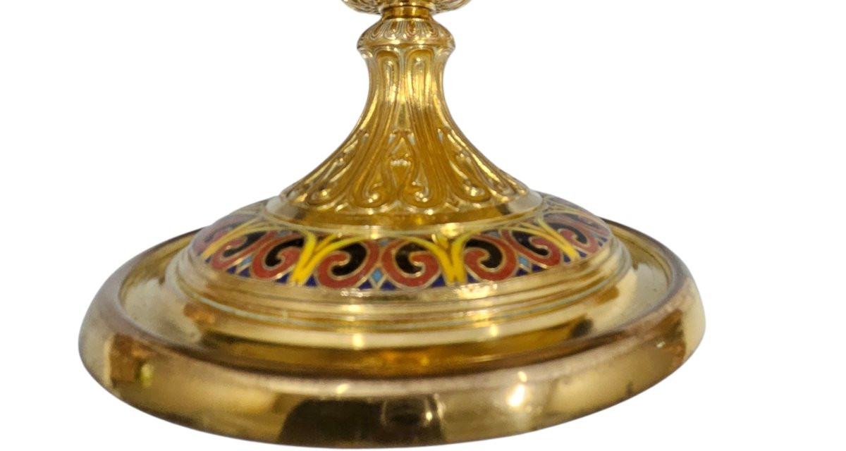 Large Bowl, F. Barbedienne In Marble, Chased And Gilded Bronze And Cloisonné Enamel 19th Century-photo-6