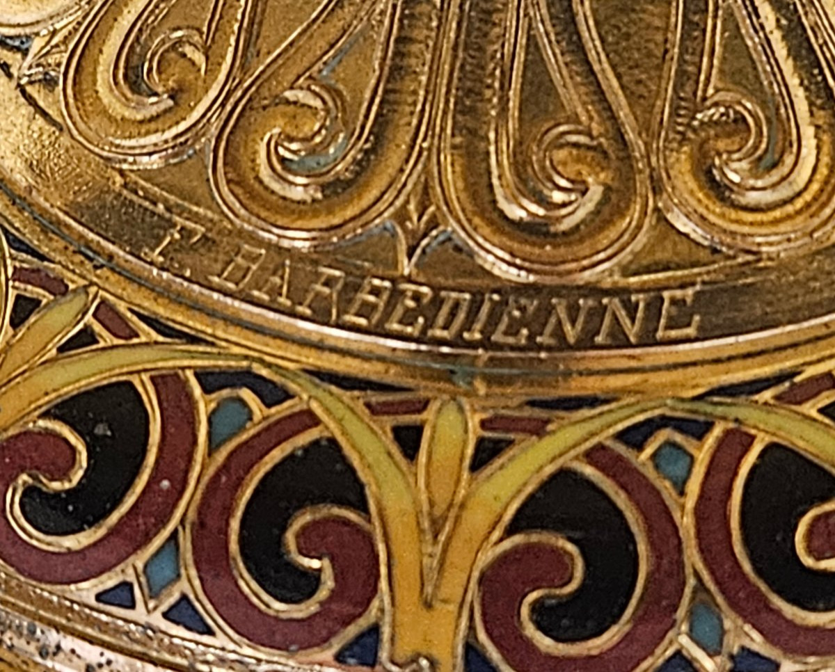 Large Bowl, F. Barbedienne In Marble, Chased And Gilded Bronze And Cloisonné Enamel 19th Century-photo-7