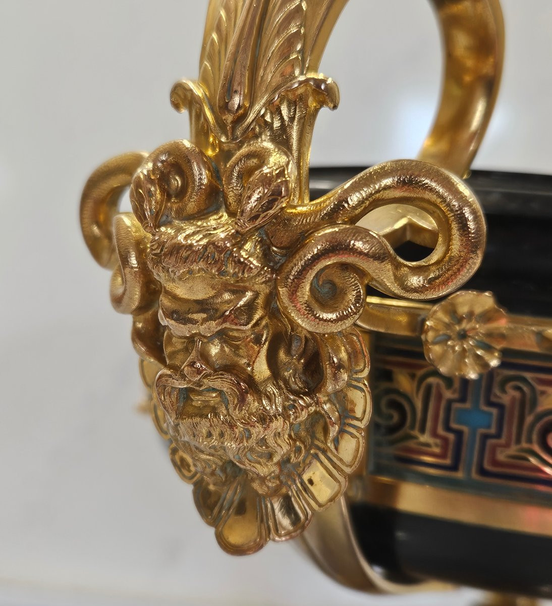 Large Bowl, F. Barbedienne In Marble, Chased And Gilded Bronze And Cloisonné Enamel 19th Century-photo-8